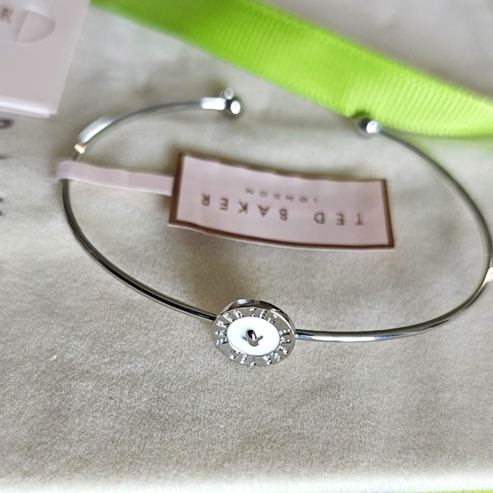 Ted Baker Enamel Button Ultra Fine Cuff - Silver with White Accents